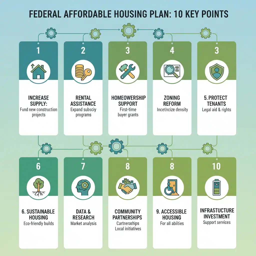 Infographic detailing the 10-point federal affordable housing plan