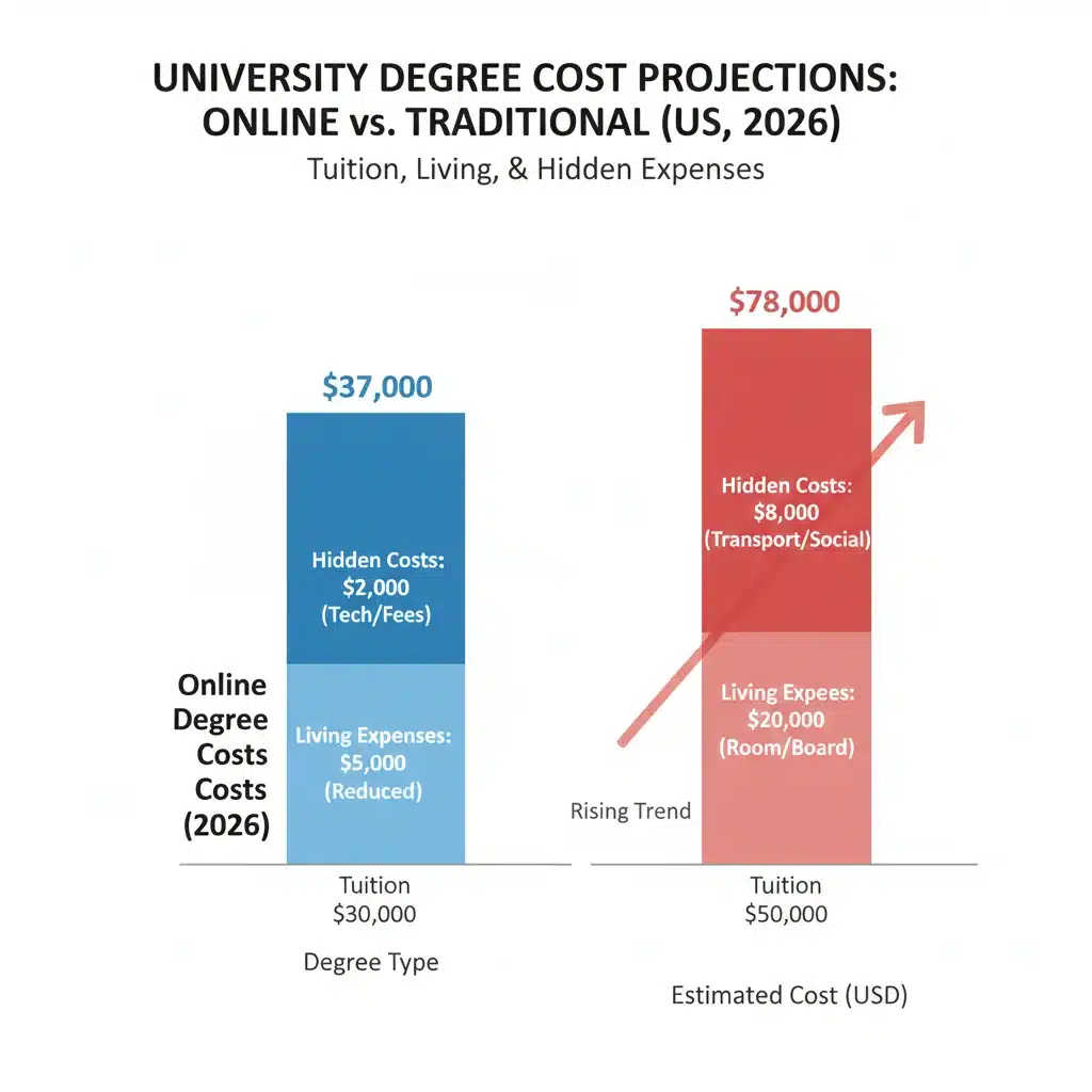 Projected cost comparison of online versus traditional US degrees in 2026