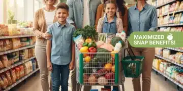 Family grocery shopping with full cart, maximizing SNAP benefits