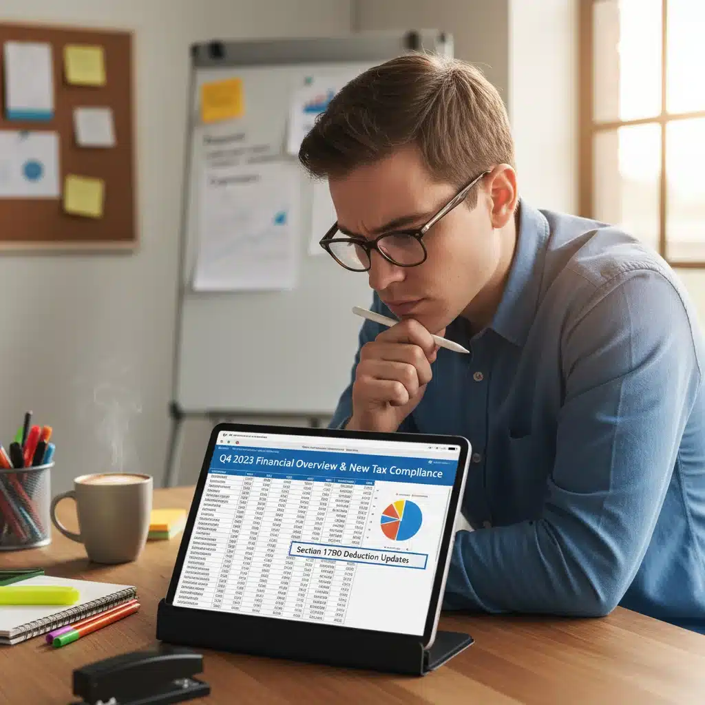 Small business owner reviewing financial statements for 2026 tax planning.