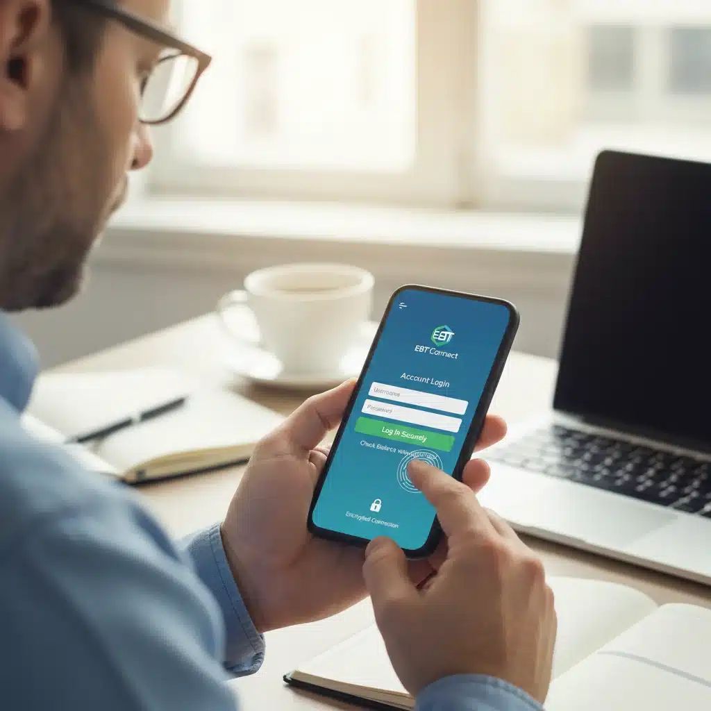 Person checking EBT balance on phone, secure app interface.