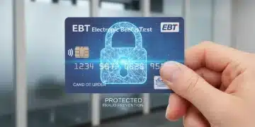 Secure EBT card with padlock icon, representing fraud prevention.