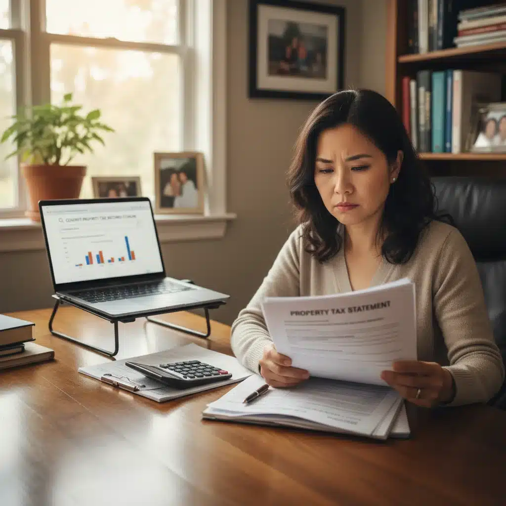 Homeowner reviewing property tax documents and assessment details