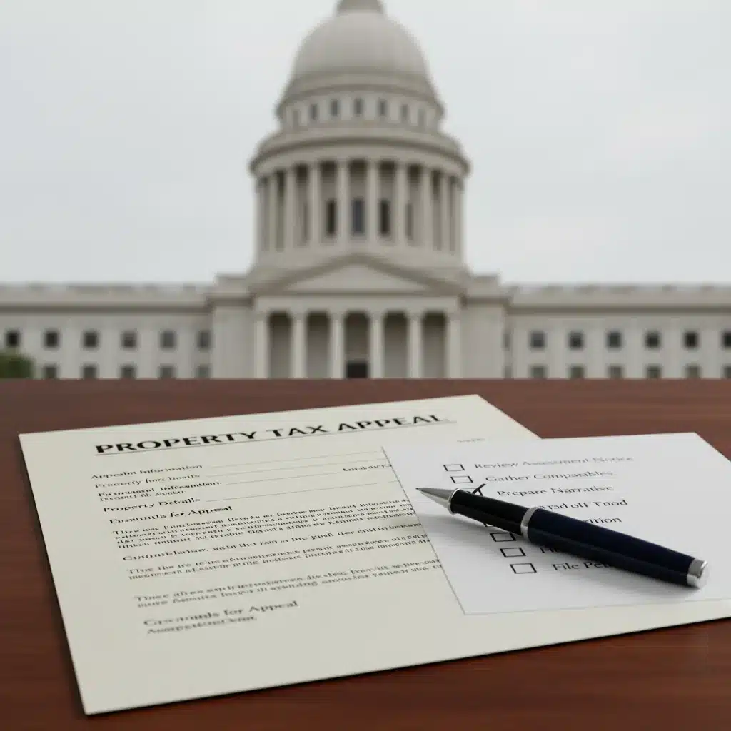 Property tax appeal form and legal documents for challenging assessments