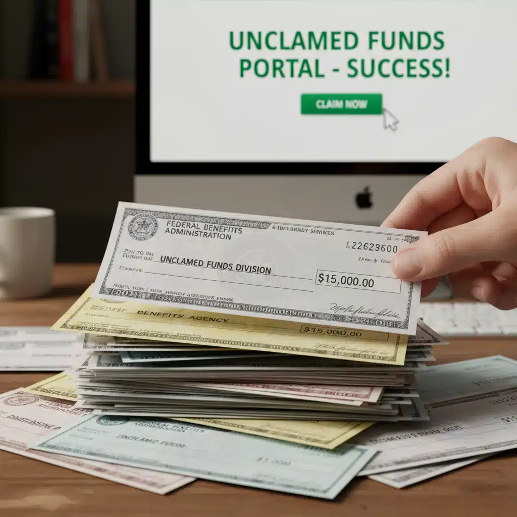 Stack of government checks representing claimed benefits