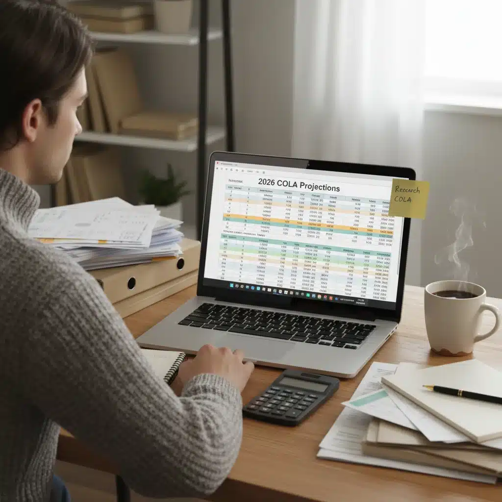 Person reviewing financial spreadsheet for 2026 COLA planning