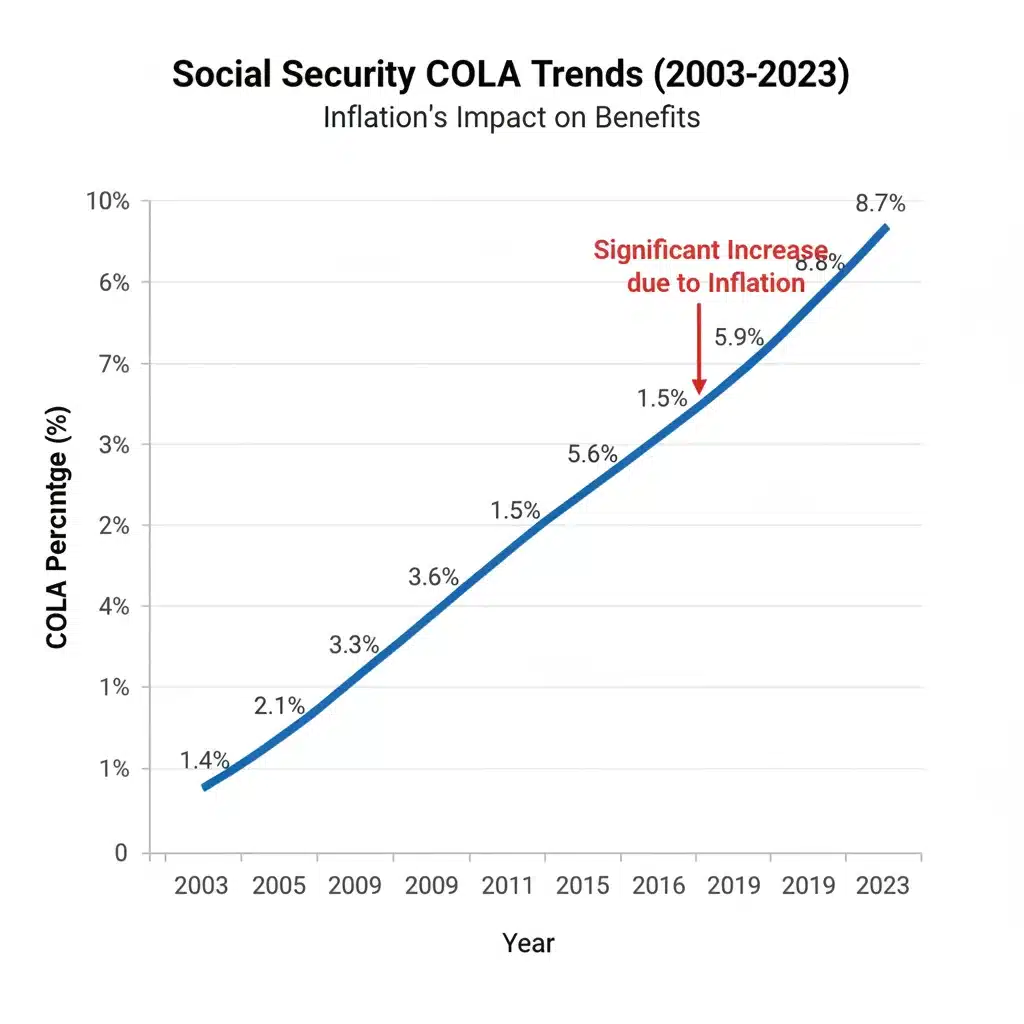 Historical Social Security COLA percentages trend graph