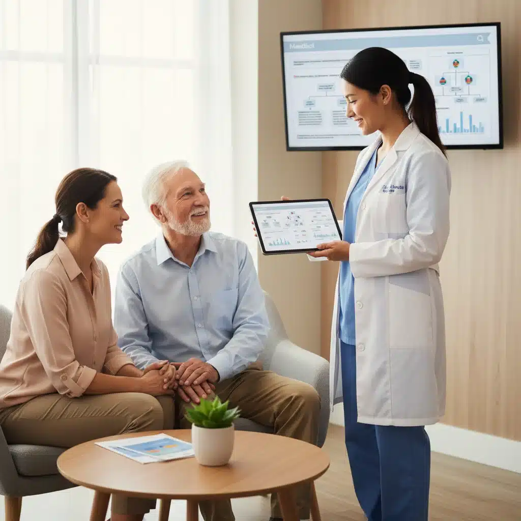 Medical professional discussing healthcare options with an elderly patient and family.