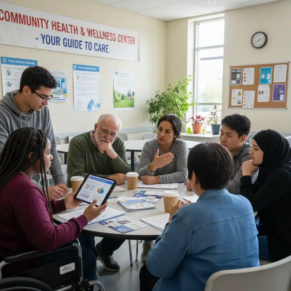 Diverse community members discussing healthcare coverage and policy updates