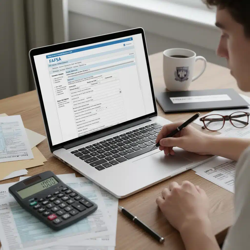 Person completing FAFSA form on laptop for financial aid