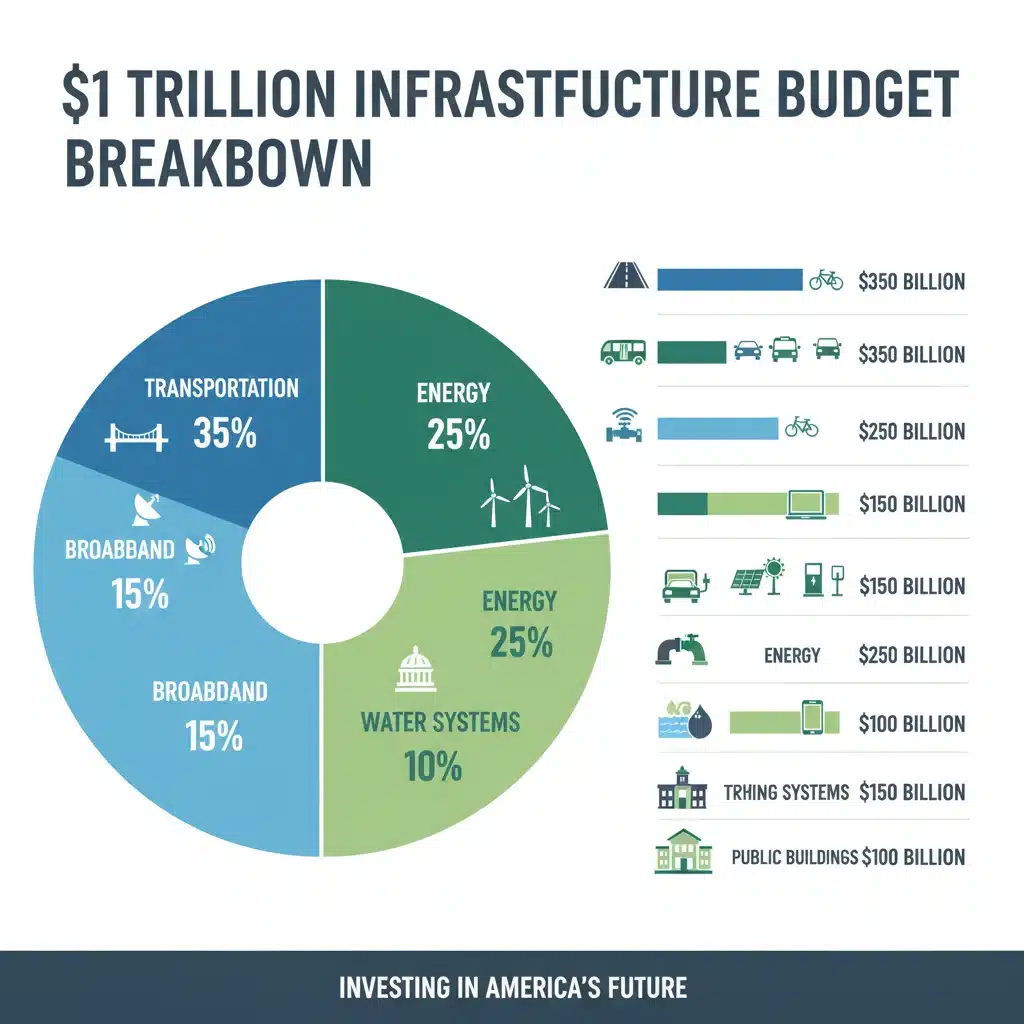 Infographic detailing trillion infrastructure budget breakdown
