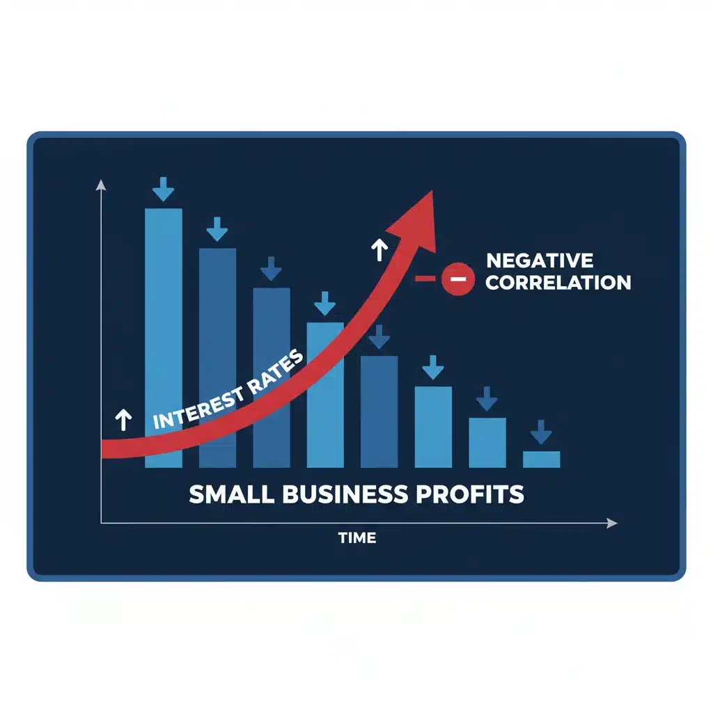 Chart showing rising interest rates and declining small business profits, illustrating financial pressure.