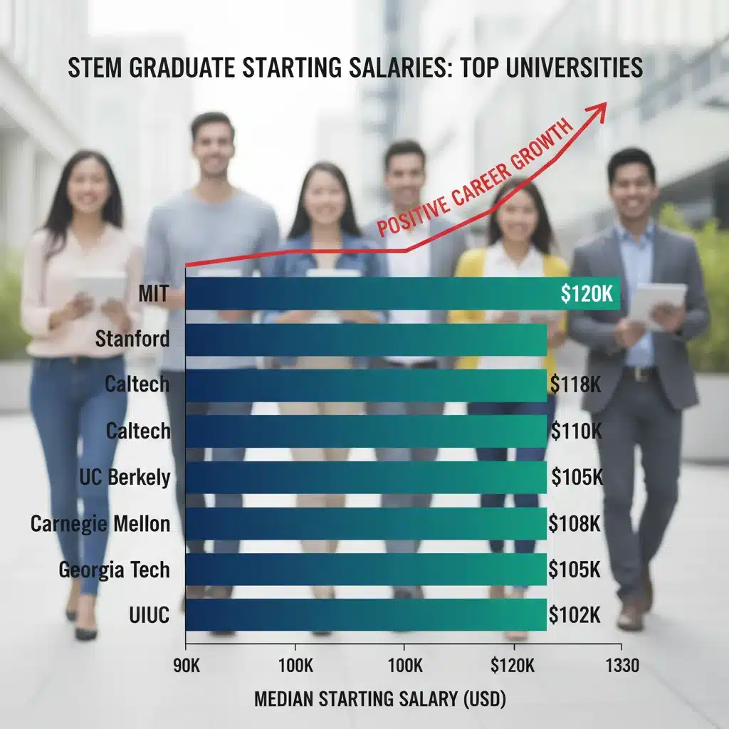 Graph showing high starting salaries for STEM graduates from leading universities.
