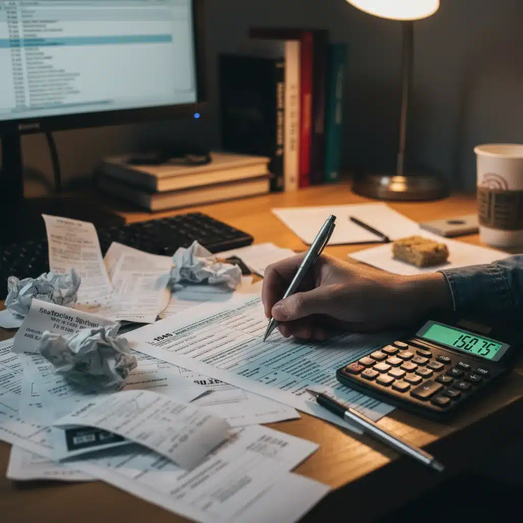 Hand filling out tax forms with receipts and calculator for homeowner tax credits