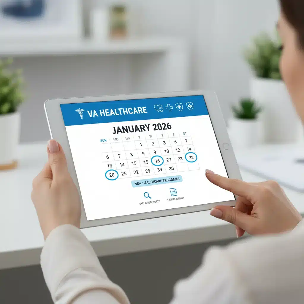 Digital tablet showing new VA healthcare program details for 2026